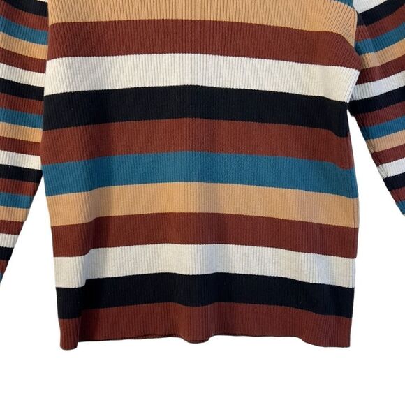 Vintage (r)elativity Striped Turtleneck Sweater Medium Black Rust Beige - Picture 3 of 15